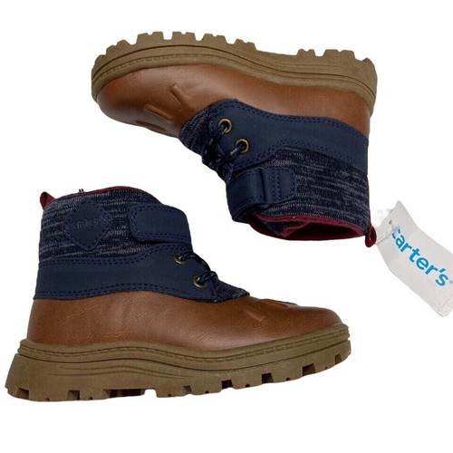 Carters Boys Duck Boots CF21L18B Todder Size 9M Hook loop Lace Navy Blue & Brown