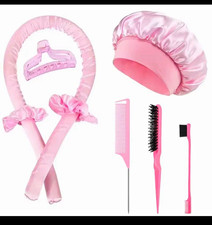 No Heat Hair Curler Set Pink 5Pcs Overnight Curls Headband Bonnet Gift for Her