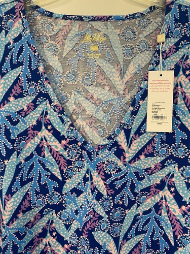 Abito Lilly Pulitzer Etta manica corta Barton blu stella che guarda nuovo con etichette XL - Foto 5 di 9