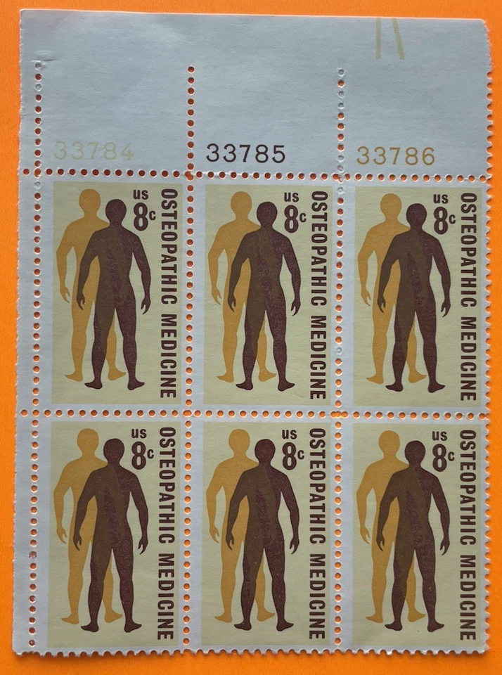OSTEOPATHIC MEDICINE  Vintage  8 Cent 1972 stamps , block of six with  Top tabs - Image 4 of 4