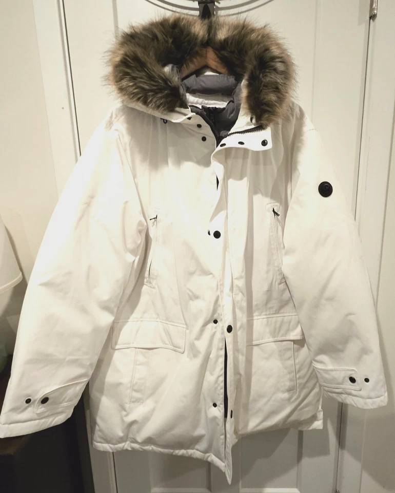Jaqueta de inverno Michael Kors masculina Parka XXXL branca capuz de pele sintética - Imagem 3 de 4