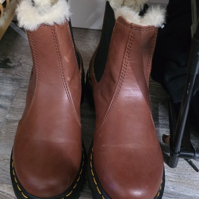 Dr. Martens Brown Leather Chelsea Boots Faux Fur Lined Slip Resistant Ankle