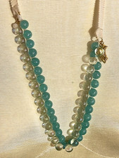 J Crew Crewcuts Signed Gold Shoes Green Beaded Ribbon Necklace 24  Length