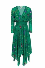 Maje Green Long Sleeve Floral Print Asymmetrical Lined Dress • Women’s Small 1