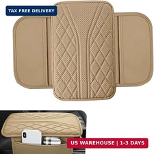 Car Center Console Cover, Leather Automotive Armrest Cushion with 2 Storage Bags