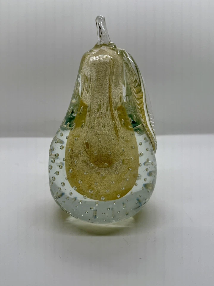 Sommerso de cristal de Murano Alfredo Barbini manzana y pera con sujetalibros mancha dorada  Foto 4 de 4