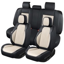 Car Seat Covers Full Set, Leather Seat Covers for Cars, 5 PIECE White
