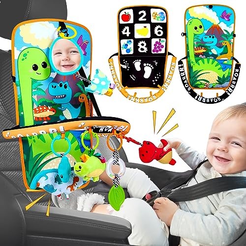 Baby Car Seat Dinosaurs Toys - Kick and Play Double Sided Infant Car Seat Toys - Picture 2 of 7