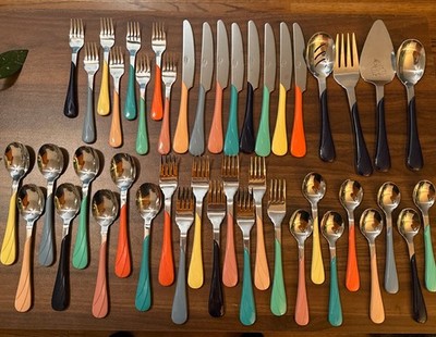 Fiestaware Flatware Swirl Pattern 44 Piece  Set For 8 Plus 4 Pc Serving Set