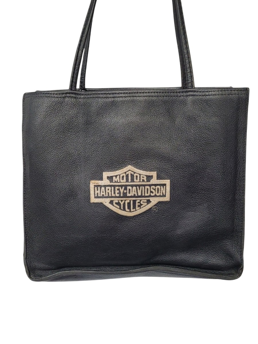 Vintage Harley Davidson Black Embroidered Logo Leather Shoulder