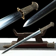 Espada Jian de Alta Calidad Forjada Damasco Hoja de Acero Daga Mango de Cobre Batalla