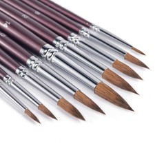9 PCS Sable Watercolor Brushes Detail To Mop Round Pointed Paint Brush Set