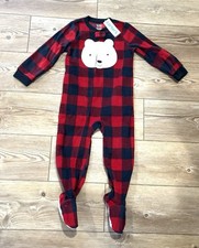 Carter's 3T Fleece Footed Sleeper Pajamas Buffalo Plaid Bear One Piece Zip Up