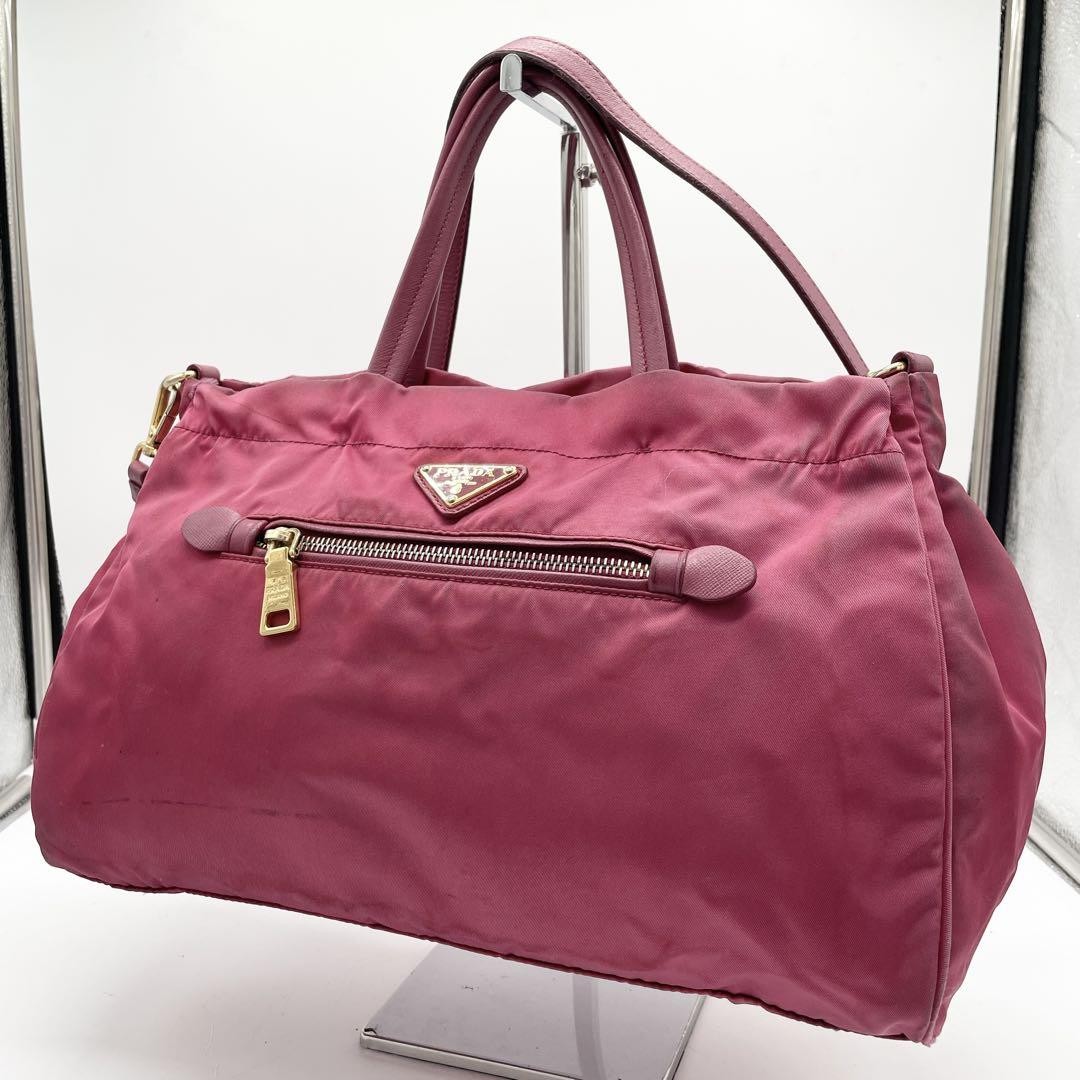 Prada Handbag Mini Tote Bag Canvas Red Beige