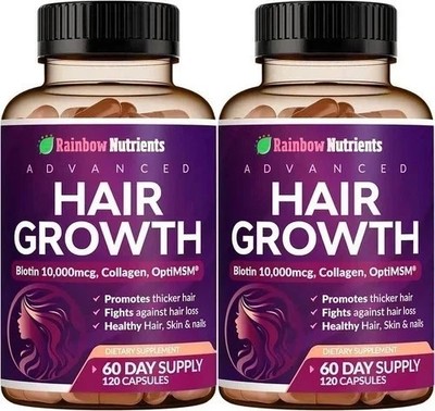 2 PACK Rainbow Nutrients Advanced Hair Growth- Prevent Hair Loss NEW
