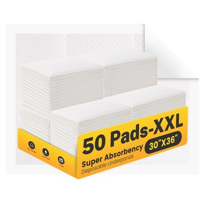 Bed Pads Disposable Adult 50 Count XXL, Super Absorbency 30'' X 36'', White 