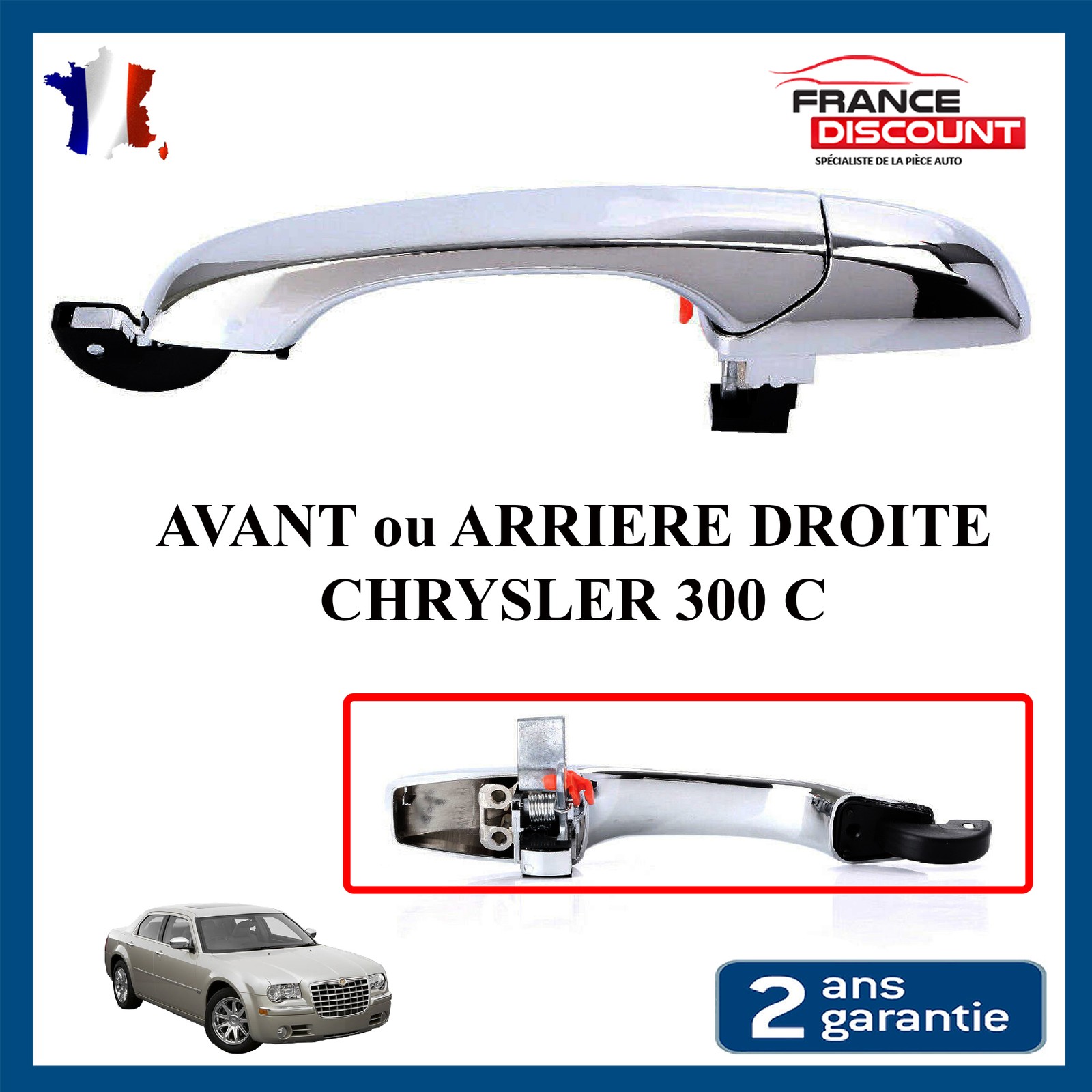 Poignée porte arrière droite Chrysler 300 C mécanisme fluide anti-blocage