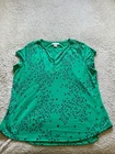 Liz Claiborne Women Rayon Floral Short Sleeve Henley Blouse Green Blue Petite PL
