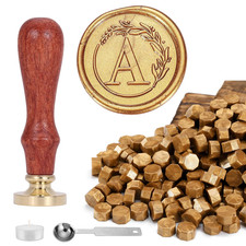 Letter Wax Seal Kit, Vintage Initial Alphabet a with Wreath Stamp and 120 Antiqu