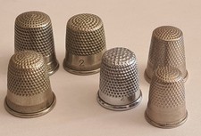 Vintage Thimbles x 7 Silver tone metal and brass