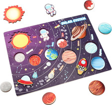 Wooden Solar System Puzzle for Kids, Montessori Toys Movable Planets Board Game