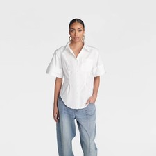 KBB by KAHLANA Women Short Sleeve' The Hourglass Button-Down Shirt' - White