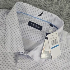 Nautica 258829 Mens 2XL XXL White Geometric S/S Button Front Performance Shirt