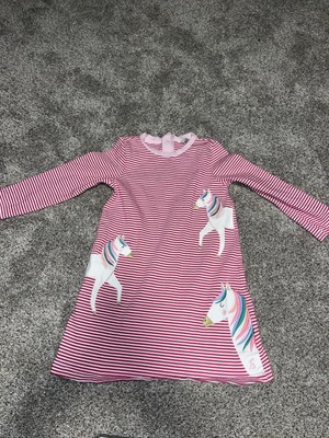 Joules Girls 5t Striped Unicorn Appliqué Tunic Dress Pink Cotton Soft Casual
