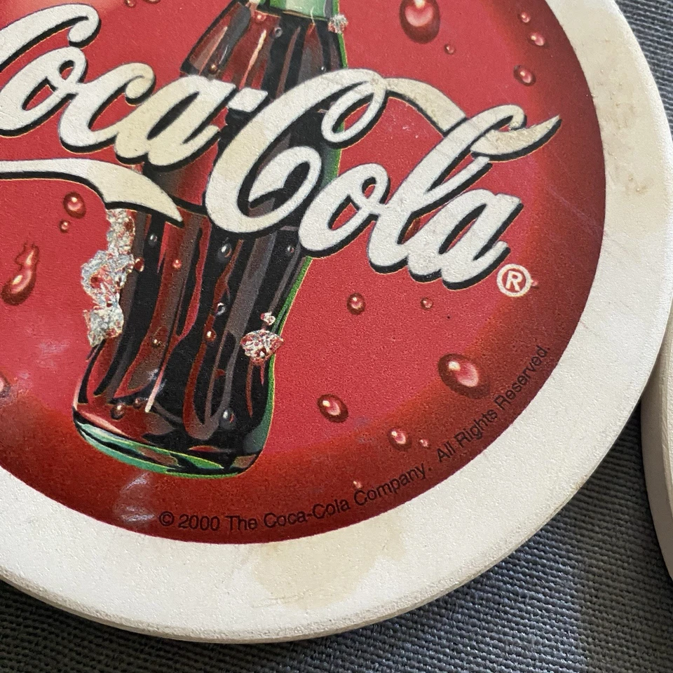 Vintage 2000 Coca Cola Coke Set Of 4 Ceramic Round Coasters Cork Back Soda Y2k - Image 4 of 4