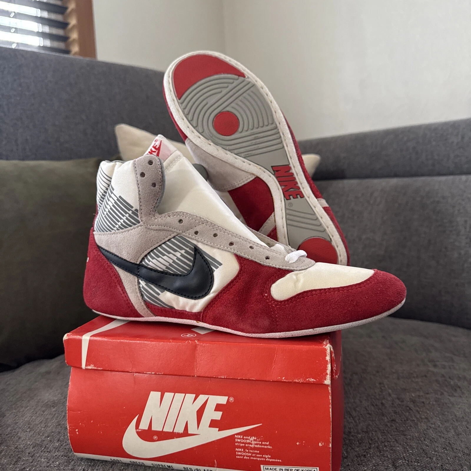 Chaussures de lutte Nike Greco Supreme rouge/noir/blanc homme taille 9 vintage freeks