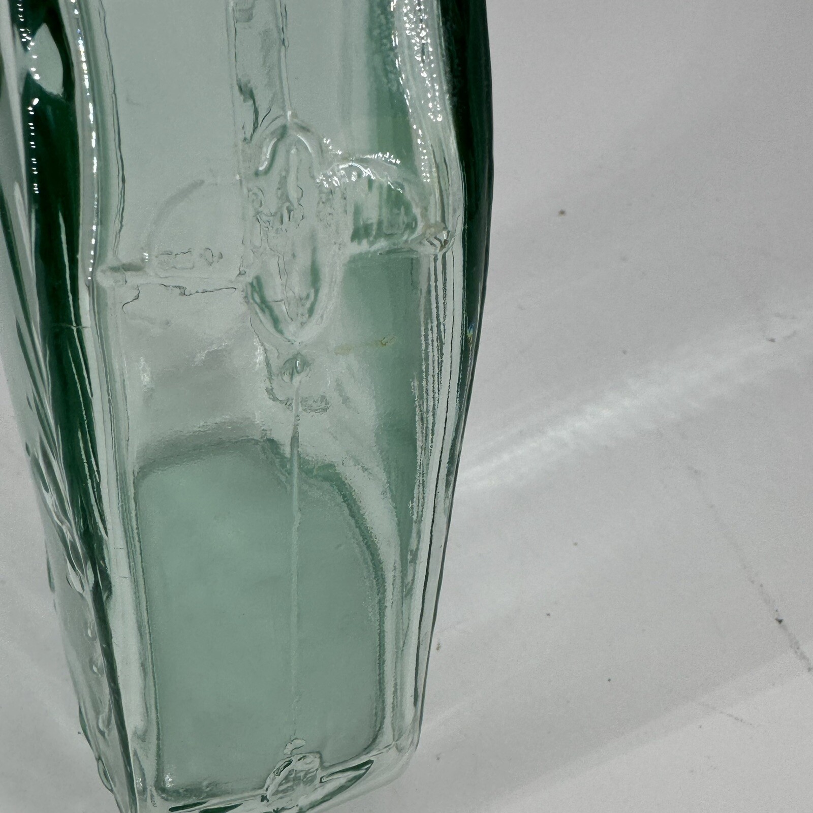 Green Glass Bottle/ Decanter / Vase with Raised Floral Design