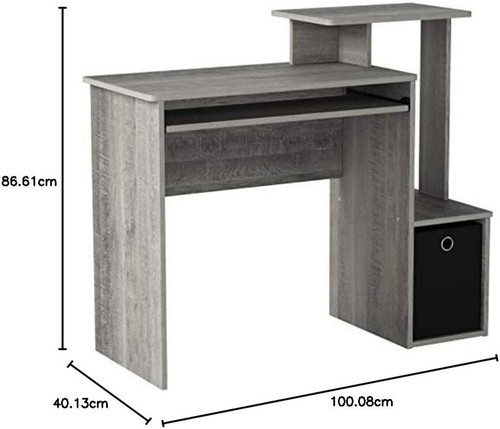 Schreibtisch mit Ablage Computer und Einschub Eiche Bürotisch Grau Regal Schwarz - Bild 10 von 10