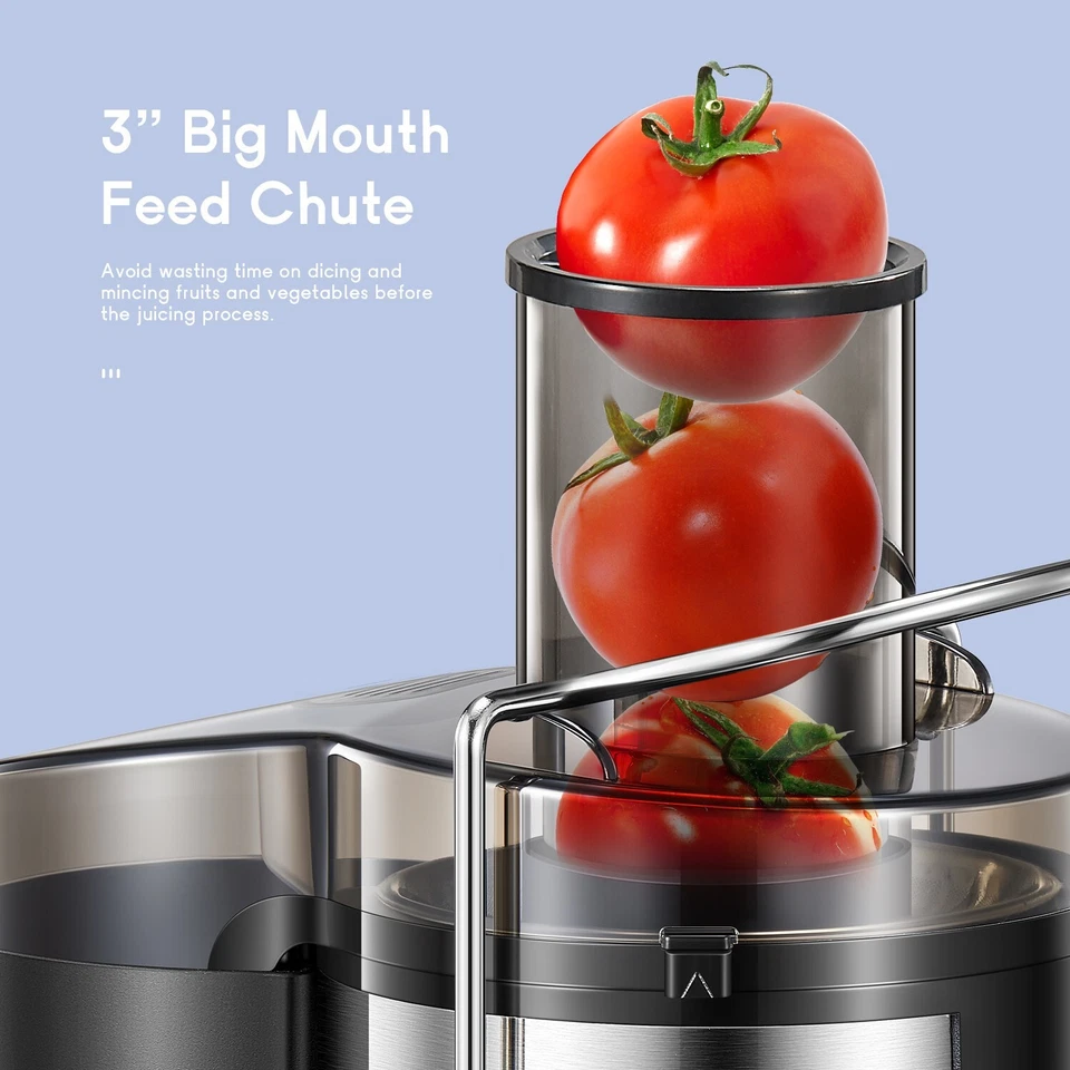 Exprimidor centrífugo 800 W, conducto de alimentación de 3", acero inoxidable, sin BPA, fácil de limpiar Foto 2 de 4