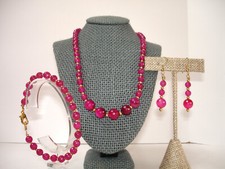 PINK TOURMALINE Chunky Facet Beaded NECKLACE  BRACELET  EARRINGS Demi-Parure