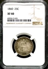 1860 25C Seated Liberty Quarter -  NGC XF 40   CC87