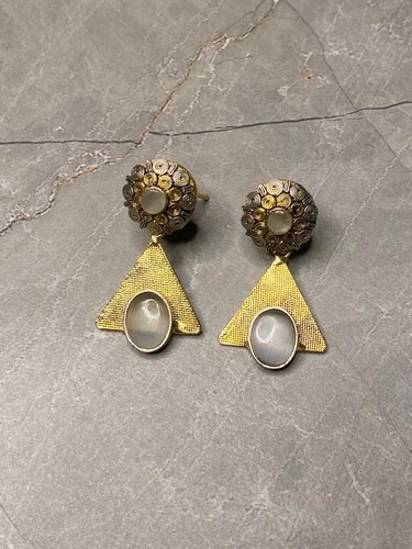 gray gold triangle earrings style simple