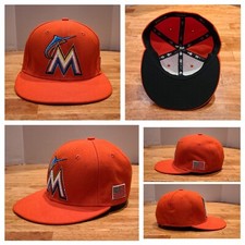 Miami Marlins New Era Official On-Field Cap 59FIFTY Fitted Hat Cap Orange 6 7/8