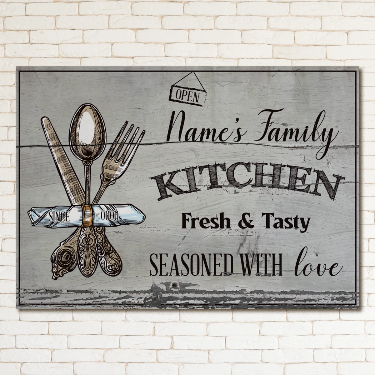 Personalised Kitchen Sign Family Rustic Dining Room Decor Wall Art Metal Plaque