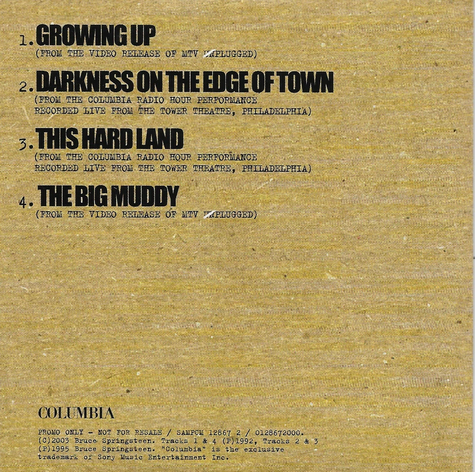 BRUCE SPRINGSTEEN Live & Rare 4-track promo CD SAMPLER with Title Cover  SEALED! - Image 2 of 2