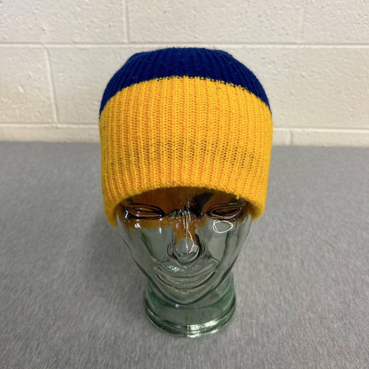 Blue/Yellow Handmade Waffle Knit Beanie Winter Cap Toque Hat  display picture 1