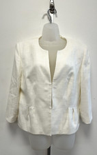 New Precis Uk18 Cream Edge-to-edge Fasten Lined Textured Jacket With 3/4 Sleeves