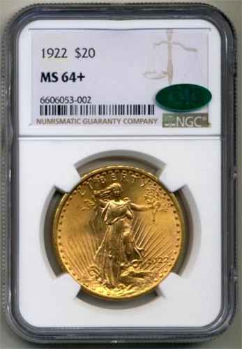1922 NGC MS 64+ $20 Saint Gaudens Gold Double Eagle CAC