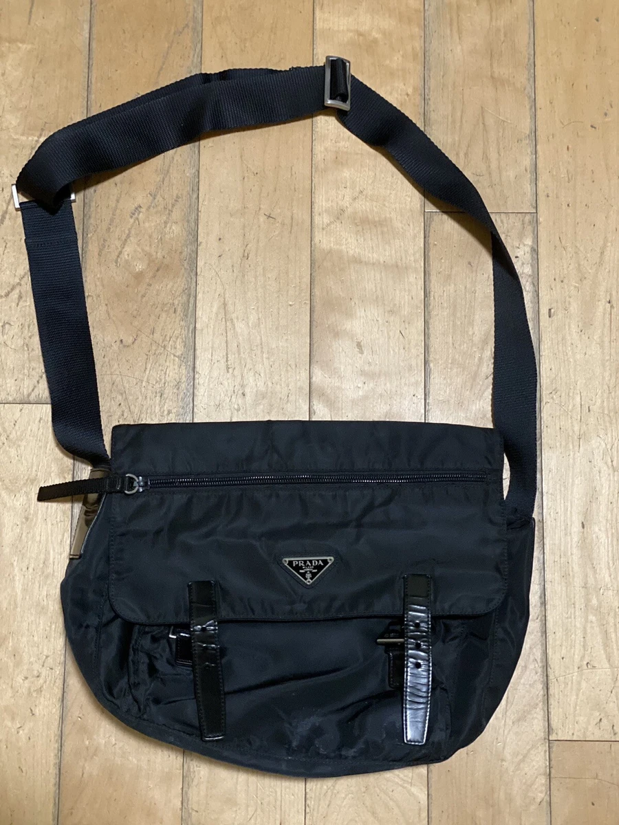 PRADA Crossbody Hobo Bag in Black Nylon