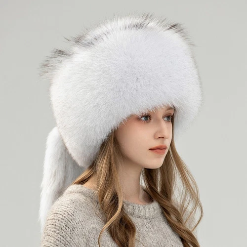 Damen Echt Fuchspelzmütze Russische Uschanka Mütze Kosaken Mongolei Mütze Warm Skimütze - Bild 15 von 20