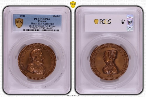 Henri II & Catherine de' Medici, Medal "1555", Official Restrike 1981, PCGS SP67 - Picture 4 of 4