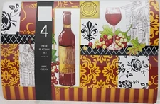 Set of 4 Vinyl w/Foam Back Placemats (12" x 18") WINE & GRAPES by VIP CHEF