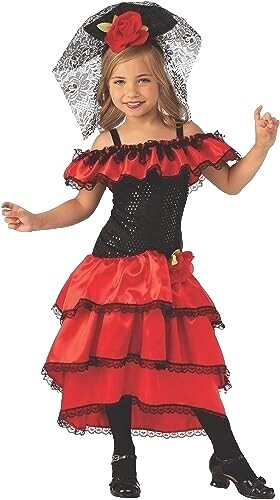 Fun World Kids' Zombie Fearleader Costume - Cheerleader Dress With Socks & Pom-Poms, Size Large 12-14 (Red/Black)
