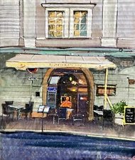 Prague Cafe Painting Original Gouache Painting Cityscape Painting 10 x 12 inches