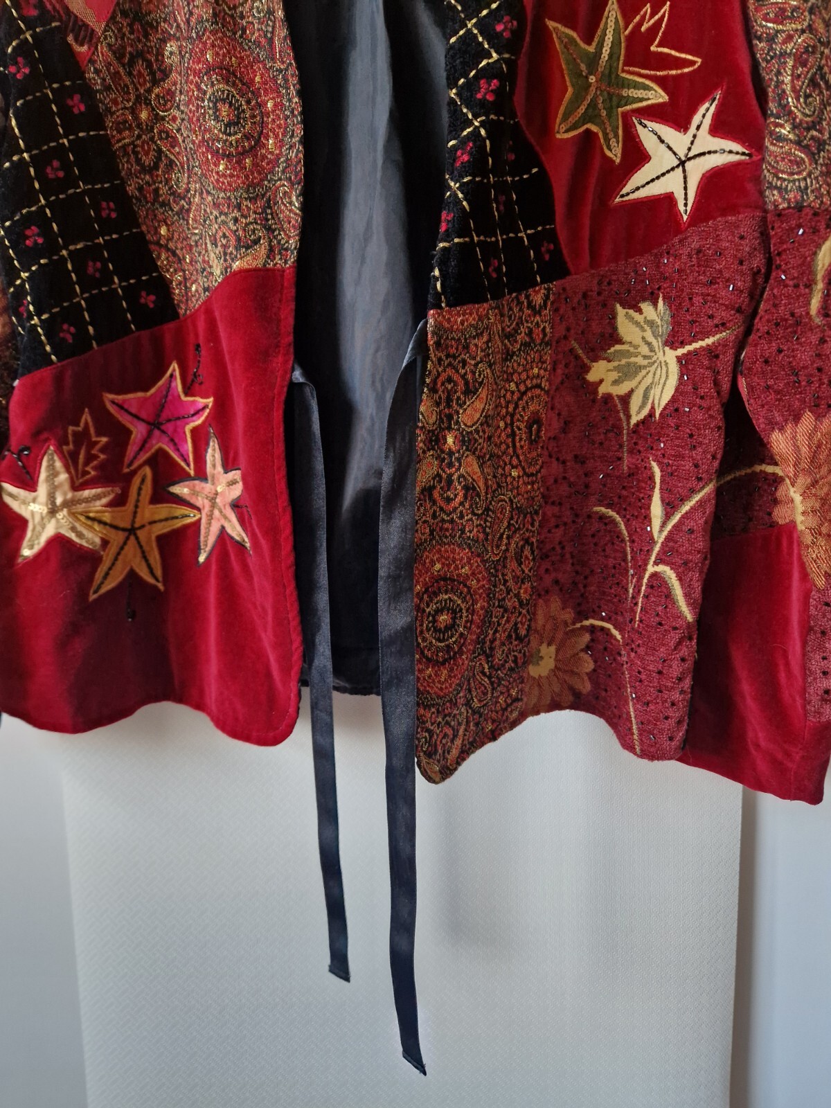 Indigo Moon Red Velvet Patchwork Jacket Size L Sa… - image 11