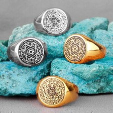 Constellation Patron Saint Star of David Amulet Stainless Steel Mens Rings
